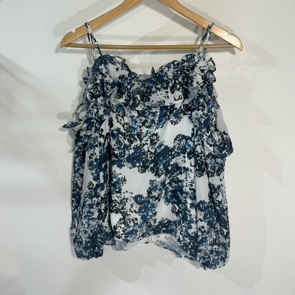 Parker Blue White Floral Long Sleeve Cami Top - Picture 4 of 6